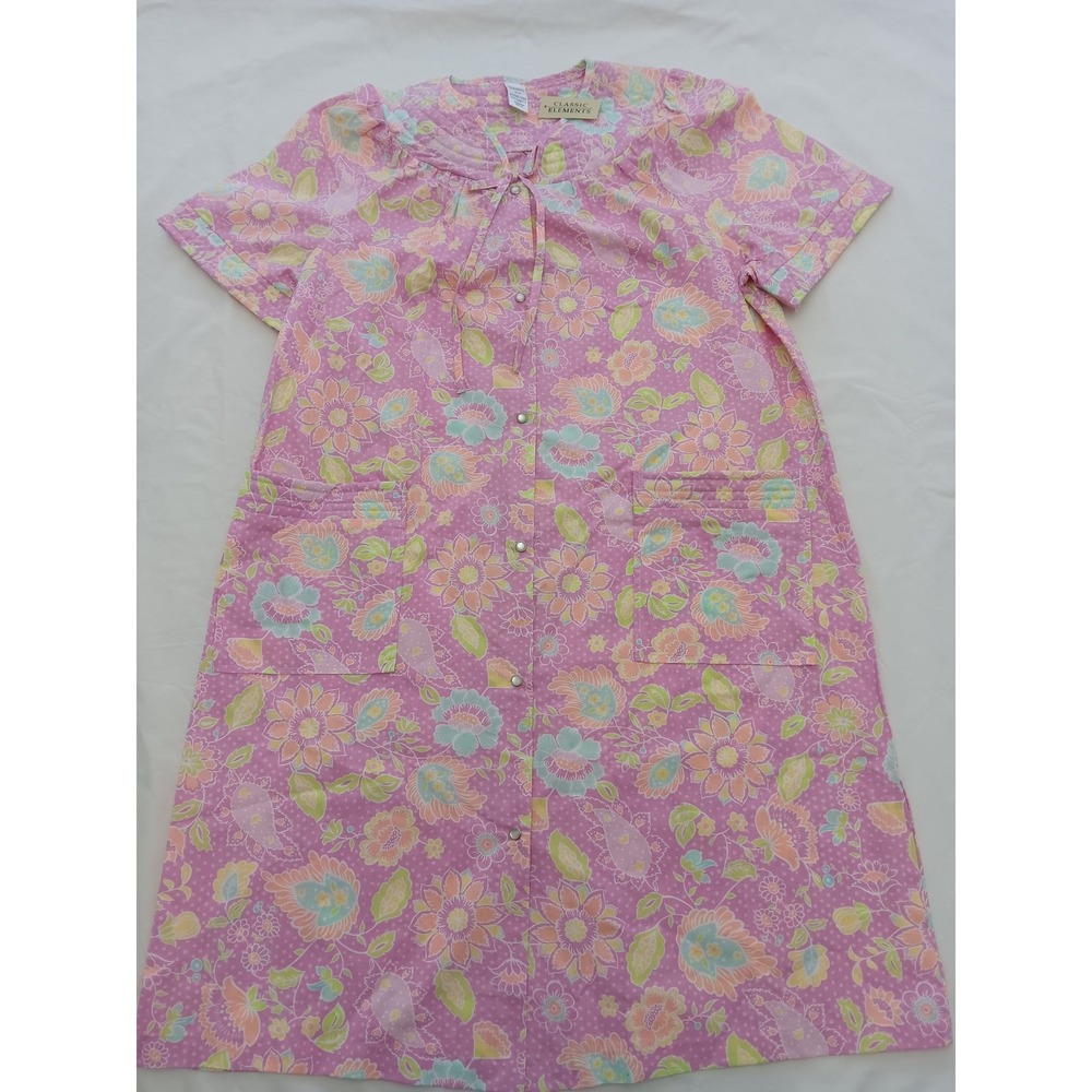 Brand New Classic Elements Pink Floral Duster Robe Housecoat Women's Size Medium
